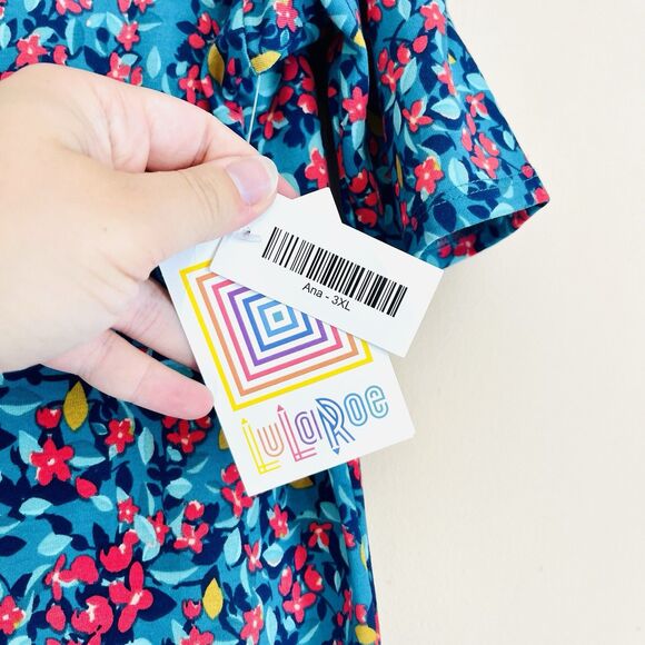 LuLaRoe Ana Long Maxi Dress Turquoise Pink Green Orange Floral 3X 22/24 3XL - Picture 3 of 12